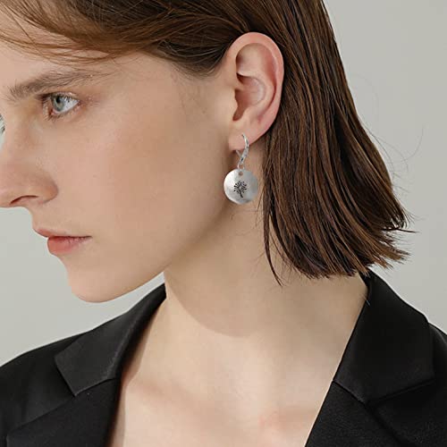 Handmade Lightweight 925 Sterling Silver Dandelion Dangle Drop Earrings for Women Teen Girls Water Drop Vintage Silver Flower Mountain Tree Dangle Earrings Jewelry Gifts for Mom Lover - color: Silver Round 4
