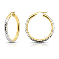 Hoops & Loops 925 Sterling Silver Diamond-Cut Round Hoop Textured 3mm Click-Top Earrings for Women, Slver, Two-Tone 14K Yellow Gold Flash Plate 15/20/25/30/35/40/45/50mm Hoops - color: Two-Tone Gold & Silver, size: 30mm (1.2'')