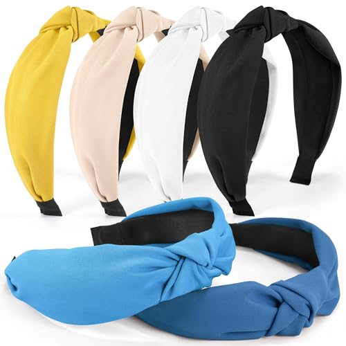 DiyJibb Headbands for Women Girls - 6PCS Stylish Top Knotted Headbands - Knotted Headband for Women - Head Bands Wide Hairband Hair Accessories - color: Blue, Dark Blue, Yellow, Light Pink, Black, White