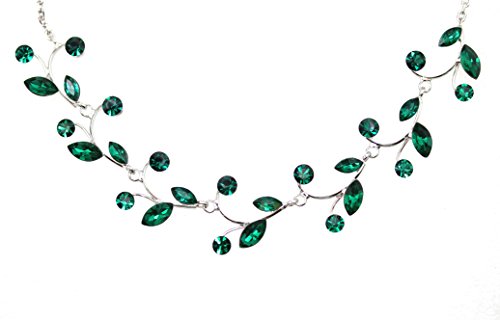 Faship Gorgeous Rhinestone Crystal Floral Necklace Earrings Set - color: Green