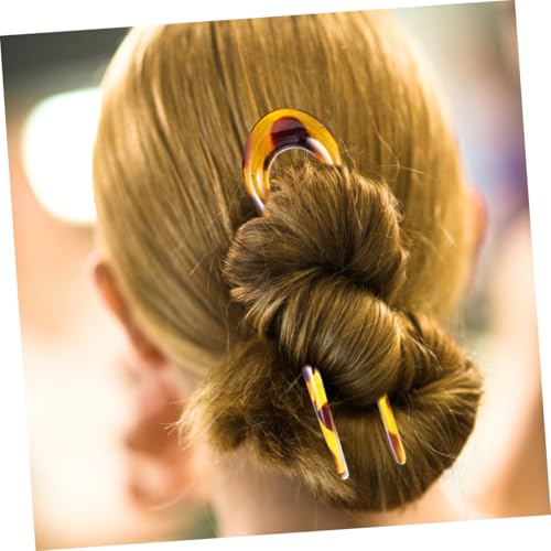 VOSAREA 3 Pcs U-shape Leopard Print Resin Hair Pins Hair Forks Double Prongs for Women Wedding Updo and Daily Styling