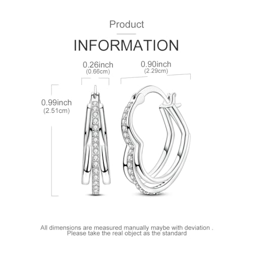 NARMO 925 Sterling Silver Hoop Earrings for Women Hypoallergenic Lightweight Simple Huggie Hoop Earrings Twisted Hoop Earrings Colorful Cubic Zirconia Hoop Earrings Rainbow Hoop Earrings - color: Stacked Love