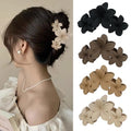 ANBALA 4PCS Hawaiian Plumeria Flower Hair Clips - Large Non-Slip Matte Claw Clips for Women, Strong Hold Beach Hair Accessories - color: brown, black, white，apricot
