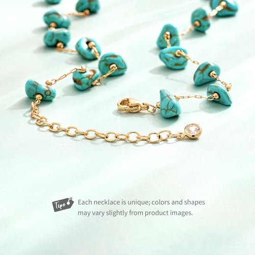 Created Turquoise Necklace for Women 14K Gold Plated Beaded Heart Choker Boho Necklaces Handmade Beach Summer Everyday Western Jewelry Gifts - color: Gold Chain, style: Irregular