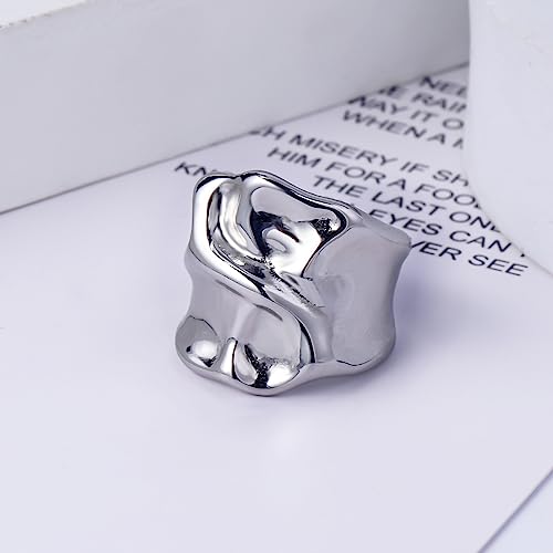 Gold Silver Rings Set for Women Chunky Statement Rings ZC Dome Evil Eye Croissant ring Thick 18K Gold Plated Band Rings - color: silver chunky, size: 6