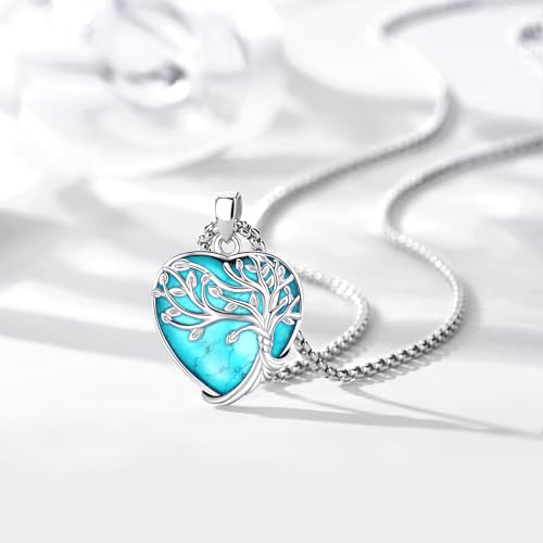 Turquoise/Amethyst/Moonstone/Black Onyx Tree of Life Necklace for Women Hummingbird Necklaces White Gold Plated Copper Jewelry - style: A-Tree of Life -Turquoise
