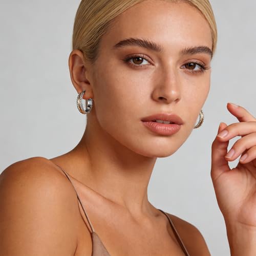 Chunky Gold Hoop Earrings for Women - 14k Gold Plated Twisted Rope Thick Hoops, Lightweight Hypoallergenic Small Hoop Earrings, Trendy Fashion Jewelry Gifts - color: mix metal