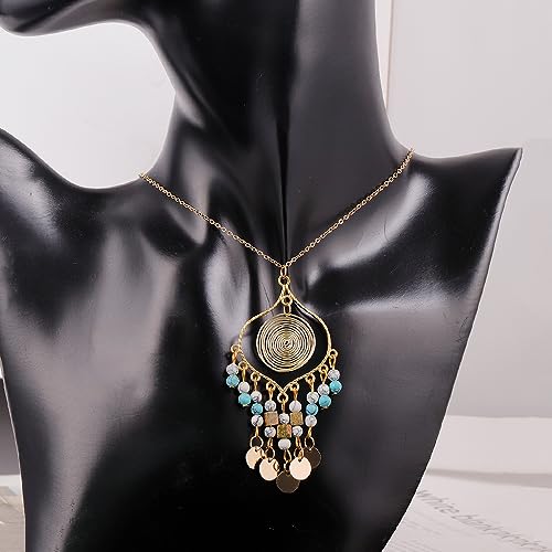 Bohemian Long Tassel Turquoise Beads Water Drop Dangle Earrings For Women Vintage Sbb Copper Coil Necklace Mujer Exaggerated Earring - color: Style 3