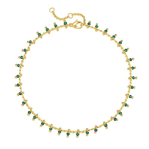 MTMY Gold Anklets for Women 14K Gold Plated Tiny Bead Anklet Colorful Tassel Foot Chain Dainty Adjustable Cute Summer Beach Boho Anklets Jewelry Gift - style: green crystal