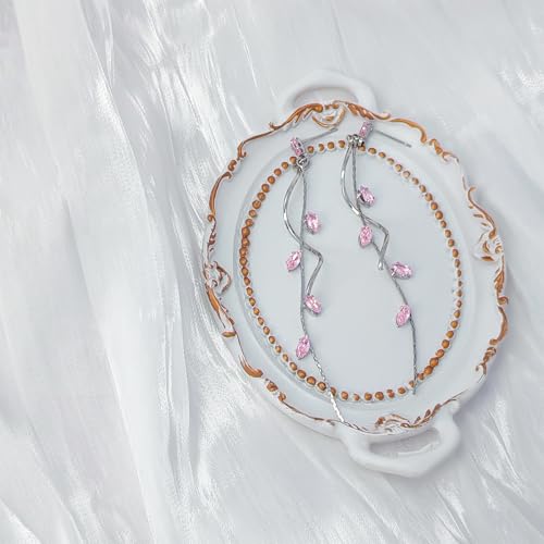 Crystal Drop Earrings,Zirconia Rhinestone Dangling Earrings for Women Prom Party Jewelry Gifts， Dangle Fashion Jewelry Crystal Earrings for Women - color: pink silver
