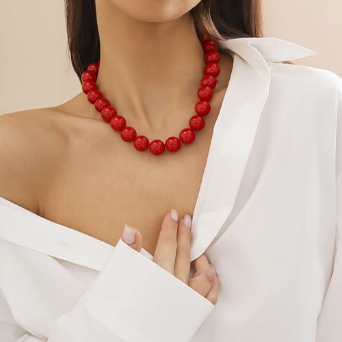 Red Beaded Necklace for Women Choker Gold Toggle Clasp Layered Stack Dainty Statement Western Boho Trendy Summer Vacation Necklaces Birthday Jewelry Gifts - color: B4:Red Beaded Necklace