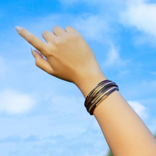 FANCY SHINY Boho Leather Bangle Bracelets Stackable Noodle Tube Bracelets Layered Wrap Cuff Bracelets with Magnetic Clasp - color: Brown