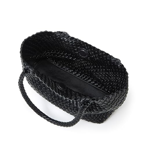 Woven Tote Bag for Women with Purse, Fashion Shoulder Hobo Underarm Bags, Large Woven Handmade Work Commuter Day Bags - color: Black