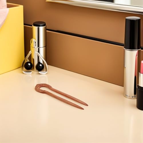 Cabilock Vintage U-shaped Peach Wood Hair Fork Pin Traditional Chinese Wooden Hair Stick Double Prong Hairpin for Women for Bun Updo Styling