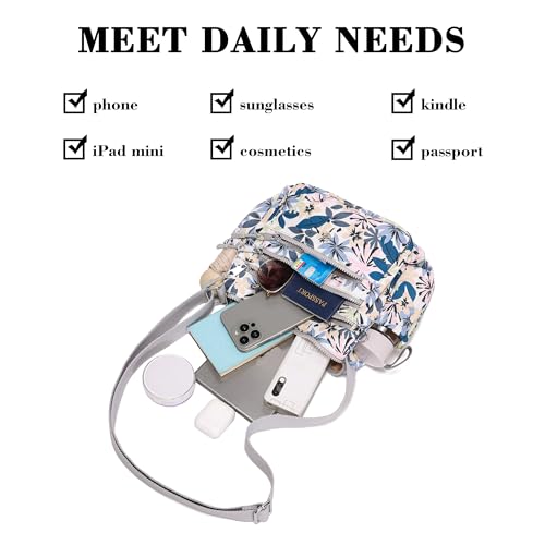 AOCINA Crossbody Bags for Women Multi Pocket Nylon Lightweight Ladies Purses Messenger Shoulder Handbags Satchel Travel Bag - color: Gray Leaves, size: Large