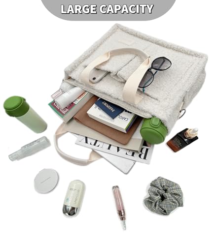 Large Canvas Tote Bag for Women Work Tote Bags with Pockets Laptop Crossbody Purses Everyday Bag Handbags for Travel - color: Plush Beige