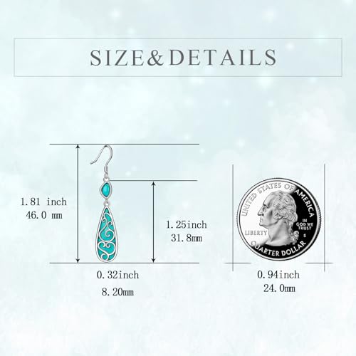 TIGER RIDER Abalone Shell 925 Sterling Silver Dangle Earrings Lightweight Filigree Dangle Drop Earrings for Women - style: Turquoise