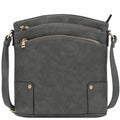 ALYSSA Triple Zip Pocket Large Crossbody Bag - color: Dark Gray
