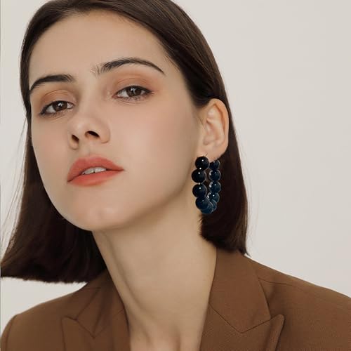 Summer Candy Colored Bead Earrings Lightweight Dainty Acrylic Geometry Hoop Earrings for Women Cute Boho Chic Handmade Jewelry - color: Black