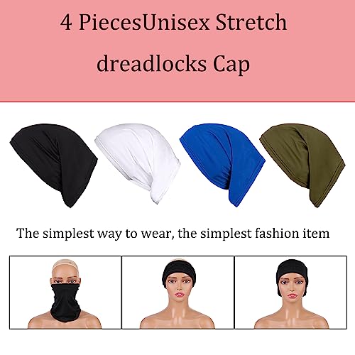 Leeven Sleep Shower Cap mens bonnet Long Hair Dread Loc Cap Long Braid Cap Elastic Dreadlock Tube for Men Woman - color: White, Black, Royal Blue, Army Green