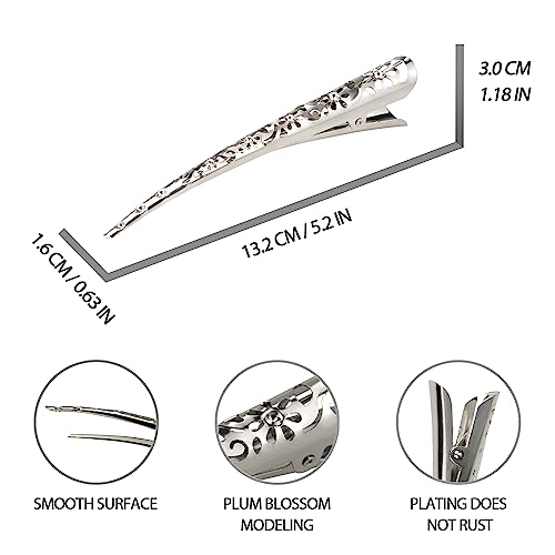 Duck Bill Clip Color Silvery Flower Shaped 5.1" Length Large Size without Teeth Pack of 4