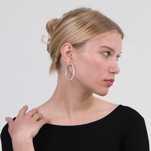 Senteria 925 Sterling Silver Post Hoops Earrings for Women Lightweight Twisted Hoop Earrings With Cubic Zirconia Hypoallergenic Silver Hoops Earrings (20/30/40/50/60MM) - color: silver-20/60mm