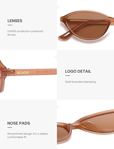 SOJOS Trendy Polarized Oval Sunglasses for Women Retro Chic 90s Shades Lightweight Sunnies SJ2656 - color: Brown Frame Brown Lens