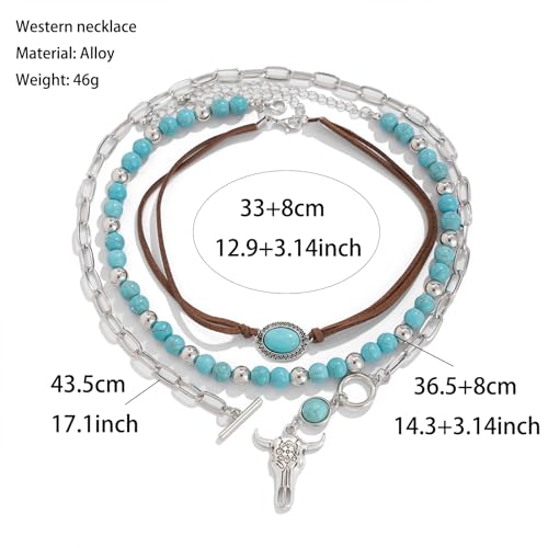 Layered Boho Necklaces for Women Gold Coin Pendant Necklaces Stackable Turquoise Choker Necklace for Women Western Jewelry - style: Style 8