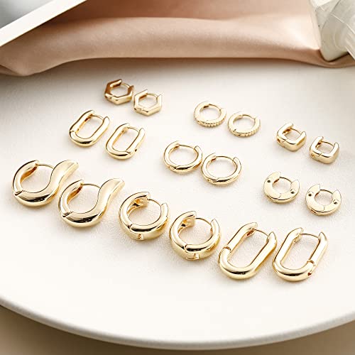 HILXURY Gold Chunky Hoop Earrings Set for Women, 14K Gold Plated Twisted Huggie Hoop Earring Hypoallergenic, Thick Open Hoops Set Lightweight - color: 9 Gold hoops