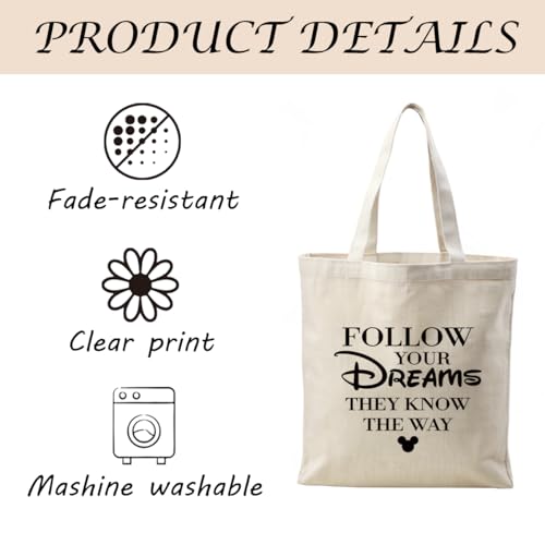 Canvas Tote Bag Aesthetic for Women,Reusable Canvas Cute Shoulder Bag for Grocery, Shopping, Beach & Daily Use - color: Follow Your Dreams