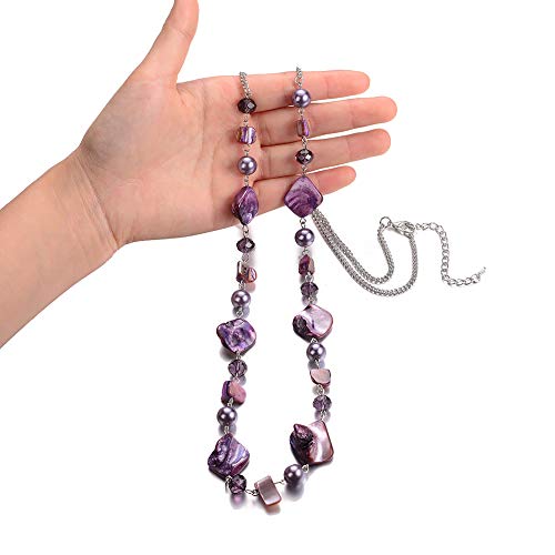 PEARL&CLUB Long Beaded Necklaces For Women - Sweater Chain Fashion Jewelry Necklace Gifts For Women - color: 35-Purple