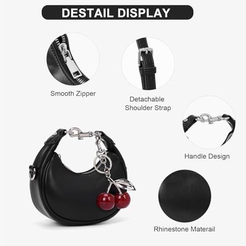 JQWSVE Small Top Handle Bags for Women Mini Purses Cute Ladies Handbags Crescent Mini Crossbody Bags with Cherry - color: A02-small-black