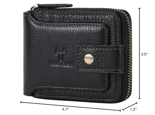 Zipper Wallet Men RFID Blocking Leather Bifold Wallets For Men - Flap ID Window Zip Coin Pocket Mens Zipper Wallets - Big Capacity Credit Card Travel Wallet (Black) - color: Black