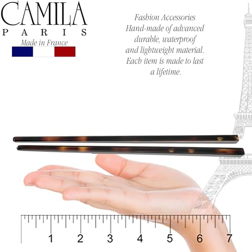 Camila Paris AD28/2 French Twist Stick Hair Pin, Set of 2 Tortoise Shell, Girls Chopsticks Hair Pins for Girls Spiral Updo Chignon Bun Holder, Styling Hair Accessories for Women, Made in France - color: Tortoise Shell