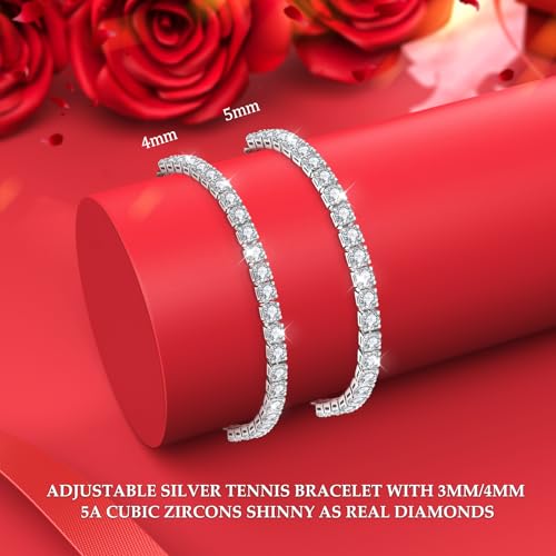 J.Fée Silver Bracelet, S925 Tennis Bracelet with Sparkling 5A Cubic Zirconia Silver Bracelets for Women Adjustable Bracelet for Women Bracelets Womens Bracelet Women Gifts for Women Mom - color: 5MM Silver