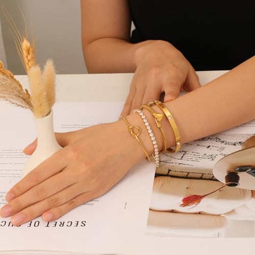 18 K Gold Plated Love Bangle Bracelet Stack Cuff Jewelry for Women Jewelry Set for Women Gift with Box - style: style10