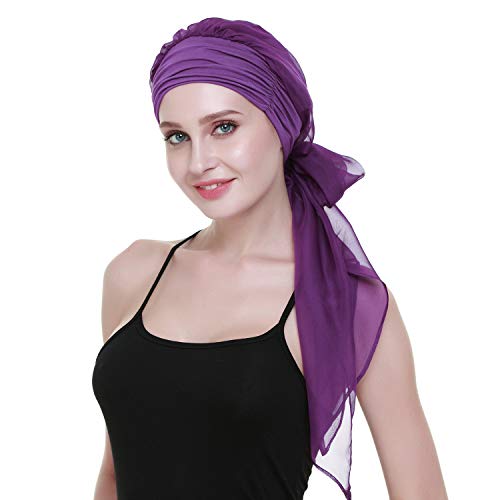 Chemo Headwear Turbans for Women Long Hair Head Scarf Headwraps Cancer Hats - color: Dark Purple