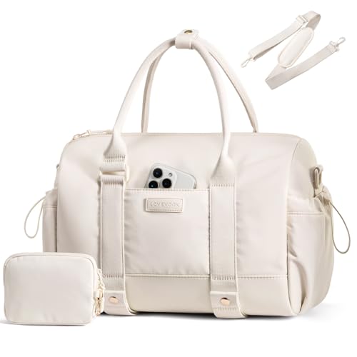 LOVEVOOK Small Gym Bag for Women with Yoga mat Holder, Mini Duffle Bag for Travel with Wet Pocket, Overnight Personal Item Bags (White, 14.5 inch-Small-2Pcs) - color: White, size: 14.5 inch-Small-2Pcs
