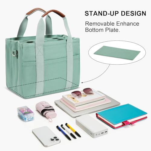 KKXIU Canvas Tote Bag for Women with Zipper and Compartments Crossbody Large Bible Messenger Purse Bag With Pockets | Canvas - color: Green, size: Large