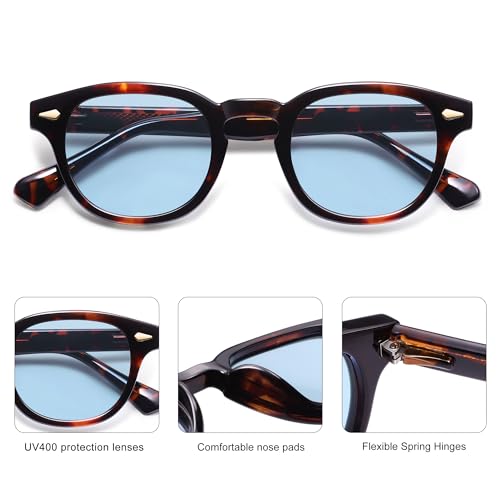 SOJOS Retro Small Round Sunglasses for Men Women Trendy Circle Style UV400 Lenses Unisex Sun Glasses SJ2251 - color: Dark Tortoise/Blue