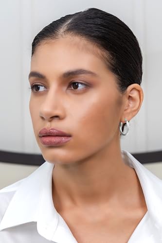 Hoops & Loops 925 Sterling Silver Diamond-Cut Round Hoop Textured 3mm Click-Top Earrings for Women, Slver, Two-Tone 14K Yellow Gold Flash Plate 15/20/25/30/35/40/45/50mm Hoops - color: Silver, size: 20mm (0.78'')