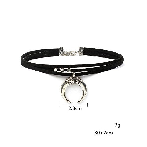 Women Black Moon Crescent Pendant Choker Sexy Rock Handmade Bohe Necklace Women Accessories