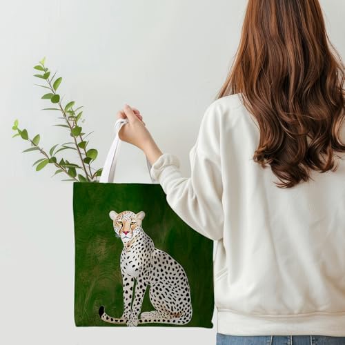 Preppy Animal Tote Bag, Pet Canvas Tote Bag, Reusable Grocery Shopping Shoulder Bags - color: Leopard