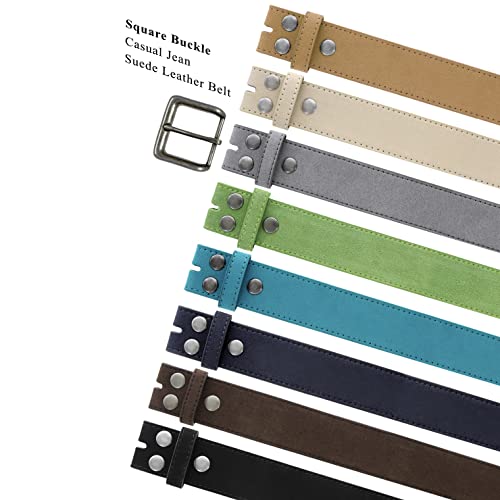 Belts.com Square or Oval Antique Buckle Casual Jean Suede Leather Belt 1-1/2"(38mm) or 1"(25mm) Wide - color: Taupe, size: 32