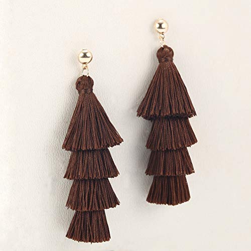 BaubleStar Tassel Earrings Handmade Tiered Thread Tassel Dangle Earrings, Multi Colors - color: Chocolate