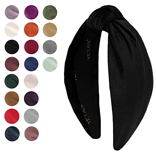Black Headbands for Women Non Slip. Trendy Soft Velvet Headband's Girls Year-round Stylish Hair Accessory, All-Day Wear Adjustable Top Knot Head Band, Hairband Knotted Headband Fashion Designer - color: Black