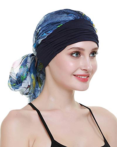 Chemo Headwear Turbans for Women Long Hair Head Scarf Headwraps Cancer Hats - color: Denim Blue