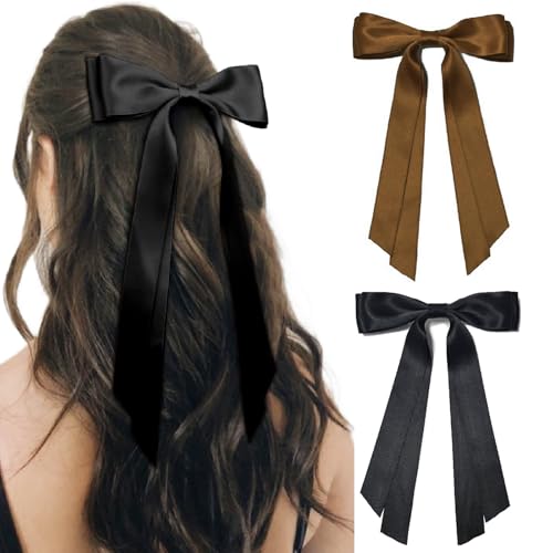 Hair Bows for Women Clips Hair Ribbons Bow for Girls Fall Fashion Hair Accessories, Black & Brown - color: Black & Brown