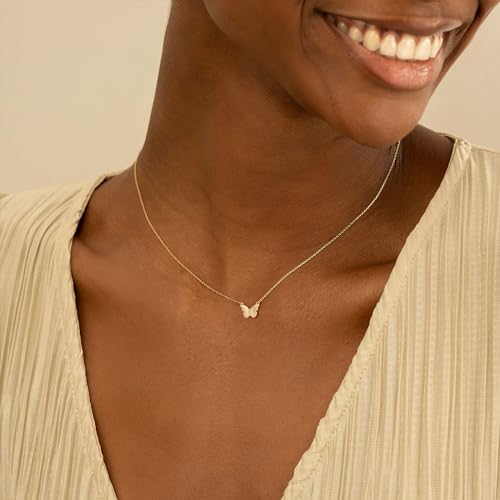 VRIUA Gold Necklace for Women - 14K Gold Plated Dainty Italian Horn Star of David Butterfly Bow Sun Lotus Volleyball Baseball Cowboy Boots Necklace Jewelry Everyday for Women - style: Butterfly