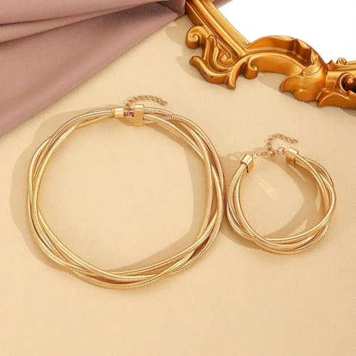 Chunky Chain Necklaces Women Statement Collar Necklace Gold Flat Snake Chain Choker Ribbed Design for Party, Dress Jewelry Gifts - color: A13